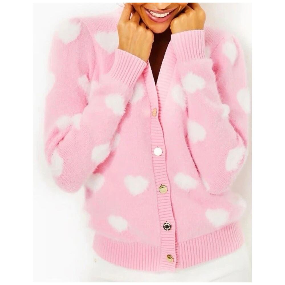 Lilly Pulitzer Pink Fuzzy Heart Cardigan